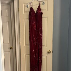 A. Byer Burgundy Backless Sequin Dress